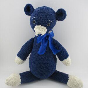 22" Blue and White Amigurumi Crochet Handmade Bear with Blue Bow.